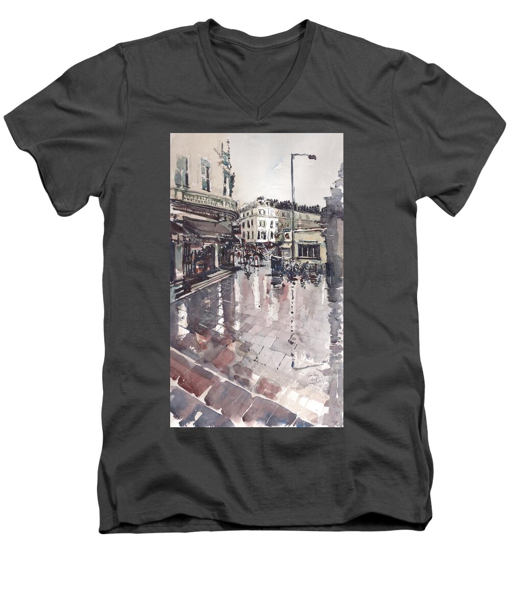 Embankment Men's V-Neck T-Shirt featuring the painting SW7 London by Gaston McKenzie
