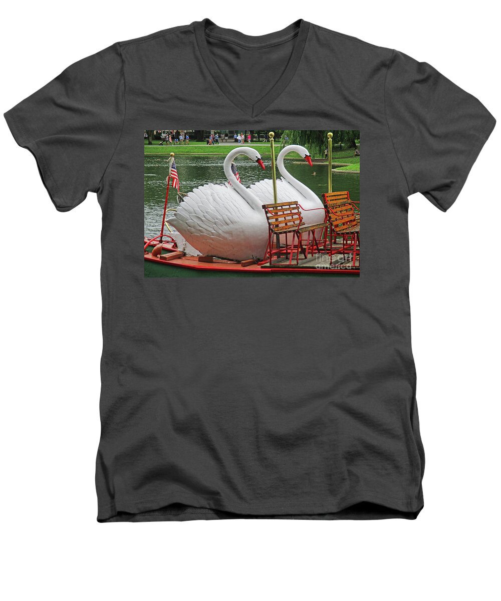 Boston Men's V-Neck T-Shirt featuring the photograph Swan Boat Boston Common by Randall Weidner