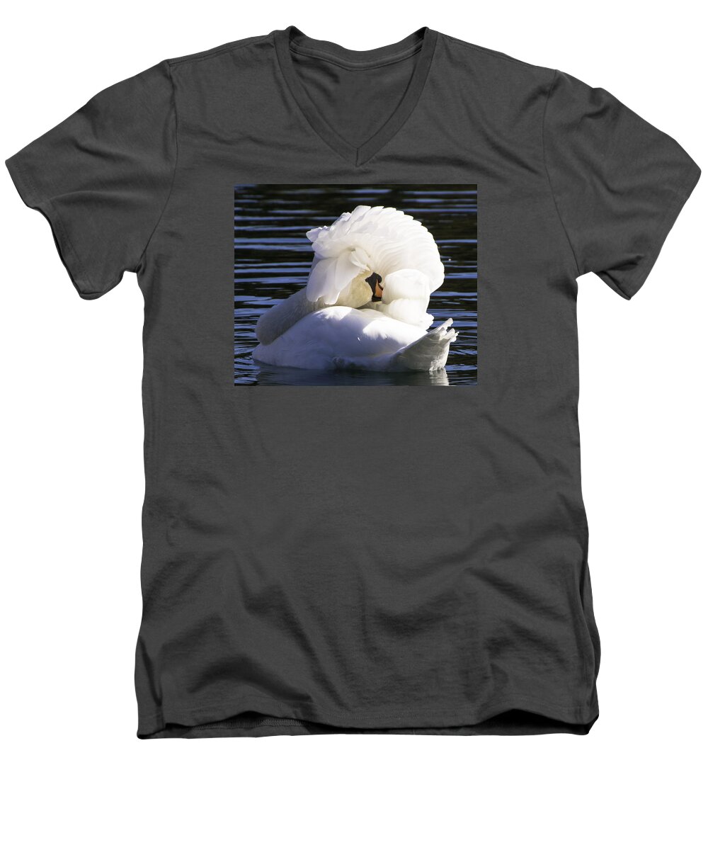 Swan Men's V-Neck T-Shirt featuring the photograph Swan Prince by Cathy Donohoue