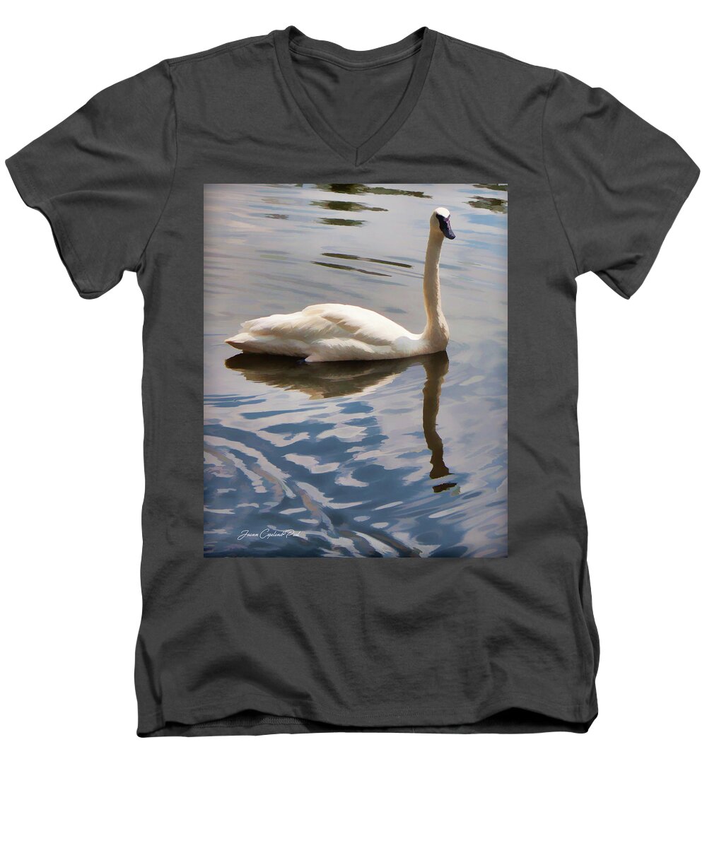 Swim Men's V-Neck T-Shirt featuring the photograph Swimming Swan by Joann Copeland-Paul