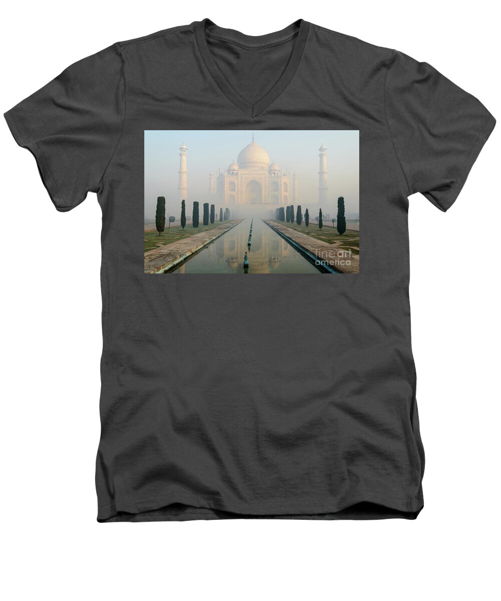 Building Men's V-Neck T-Shirt featuring the photograph Taj Mahal at Sunrise 02 by Werner Padarin
