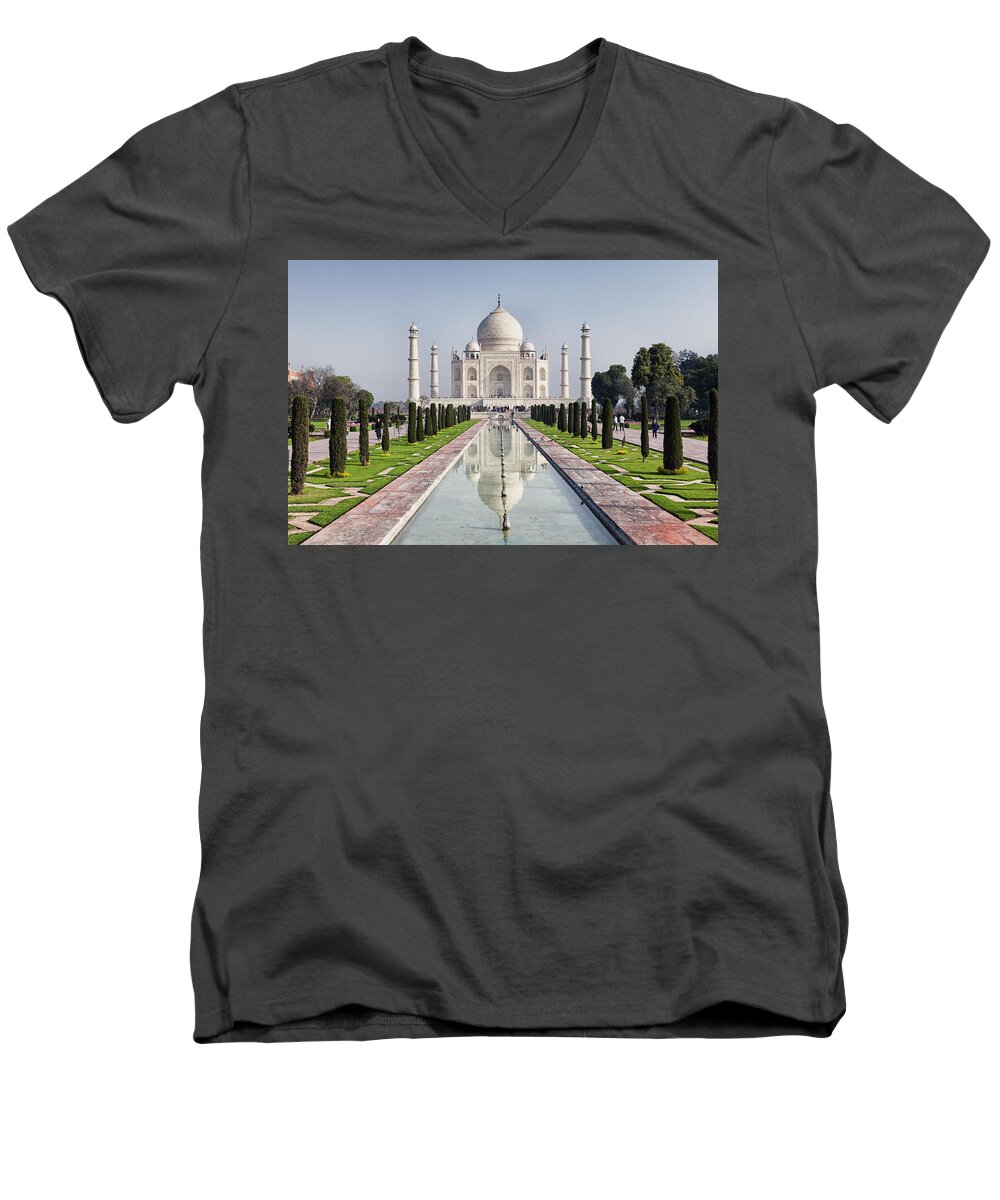Architecture Men's V-Neck T-Shirt featuring the photograph Taj Mahal by Dennis Kowalewski