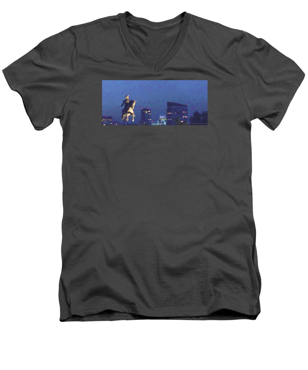 Statue Men's V-Neck T-Shirt featuring the digital art Takin' On Boston by Vincent Green
