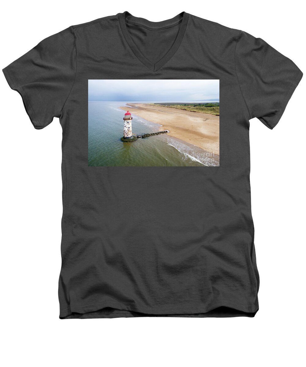 Talacre Men's V-Neck T-Shirt featuring the photograph Talacre aerial 2 by Steev Stamford