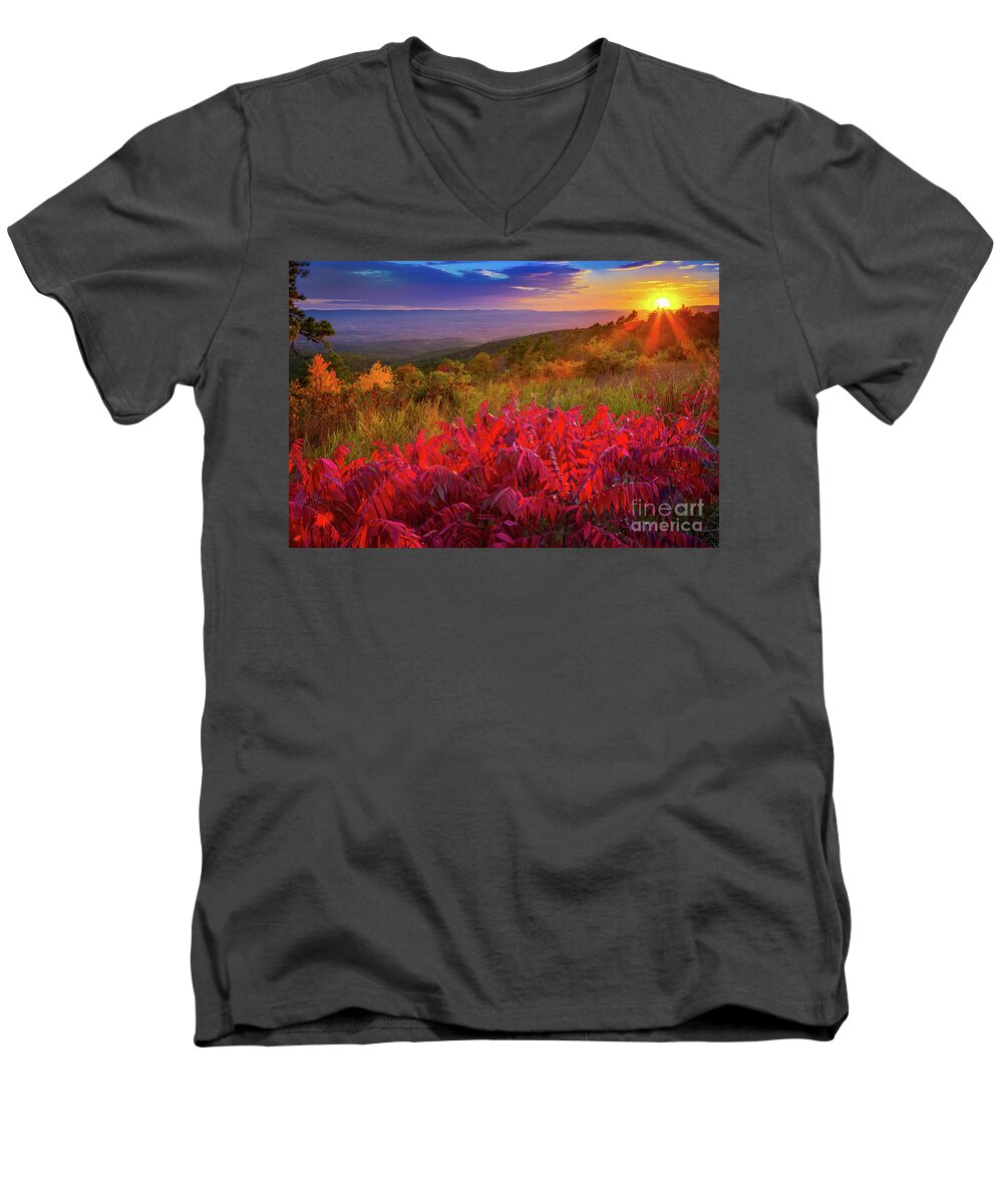 America Men's V-Neck T-Shirt featuring the photograph Talimena Evening by Inge Johnsson