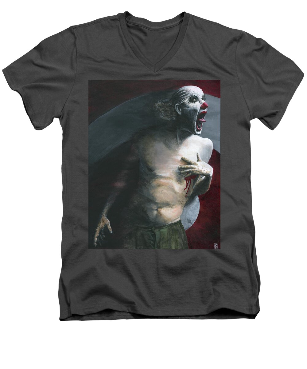 Clown Men's V-Neck T-Shirt featuring the painting Target Practice by Matthew Mezo