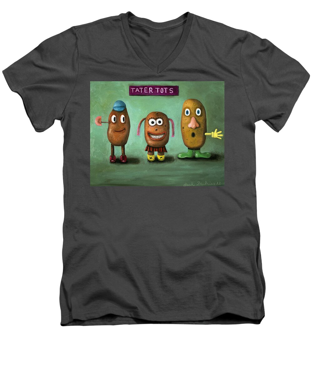 Mr. Potato Head Men's V-Neck T-Shirt featuring the painting Tater Tots by Leah Saulnier The Painting Maniac