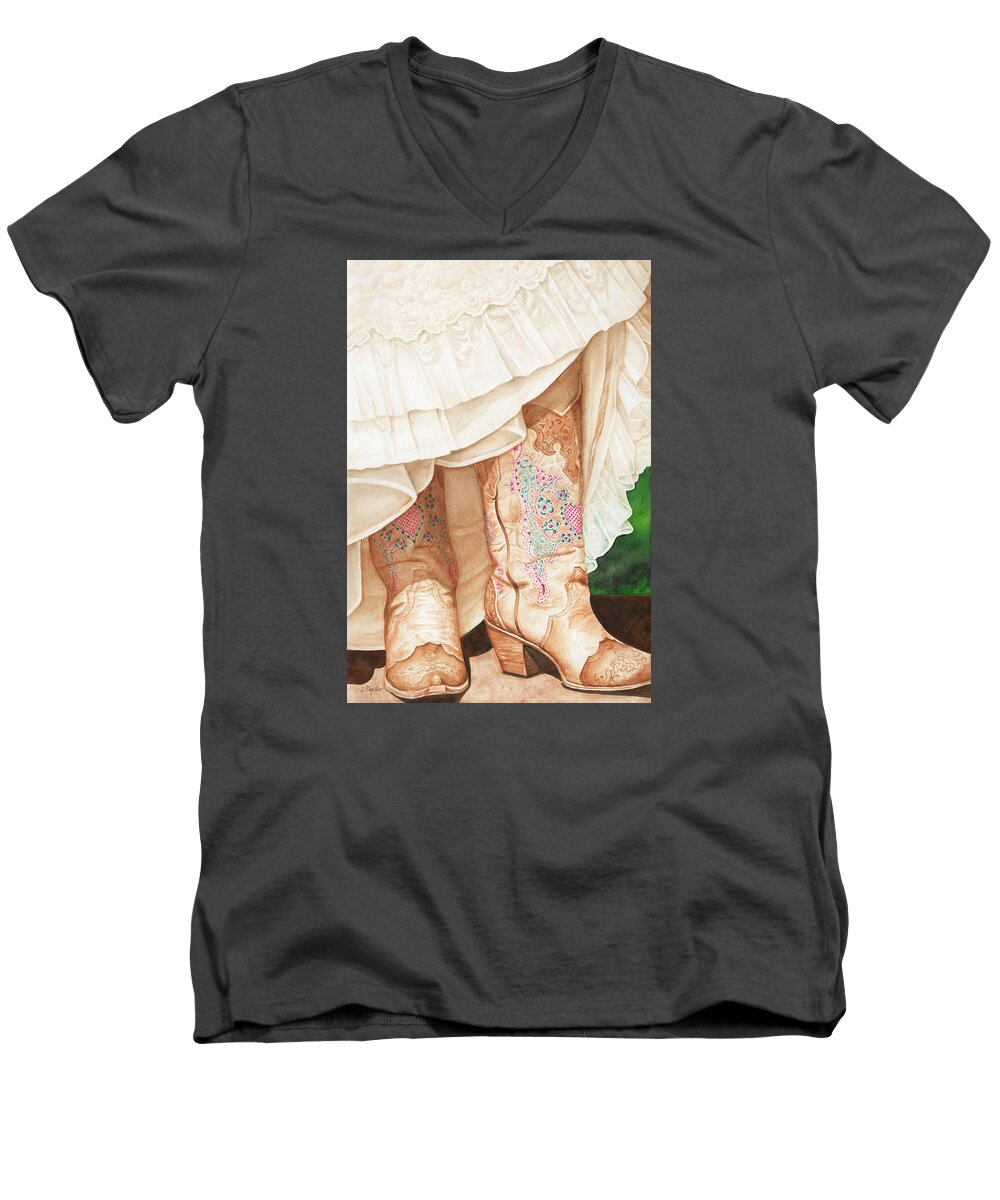 Cowboy Boots Men's V-Neck T-Shirt featuring the painting I Do by Lori Taylor