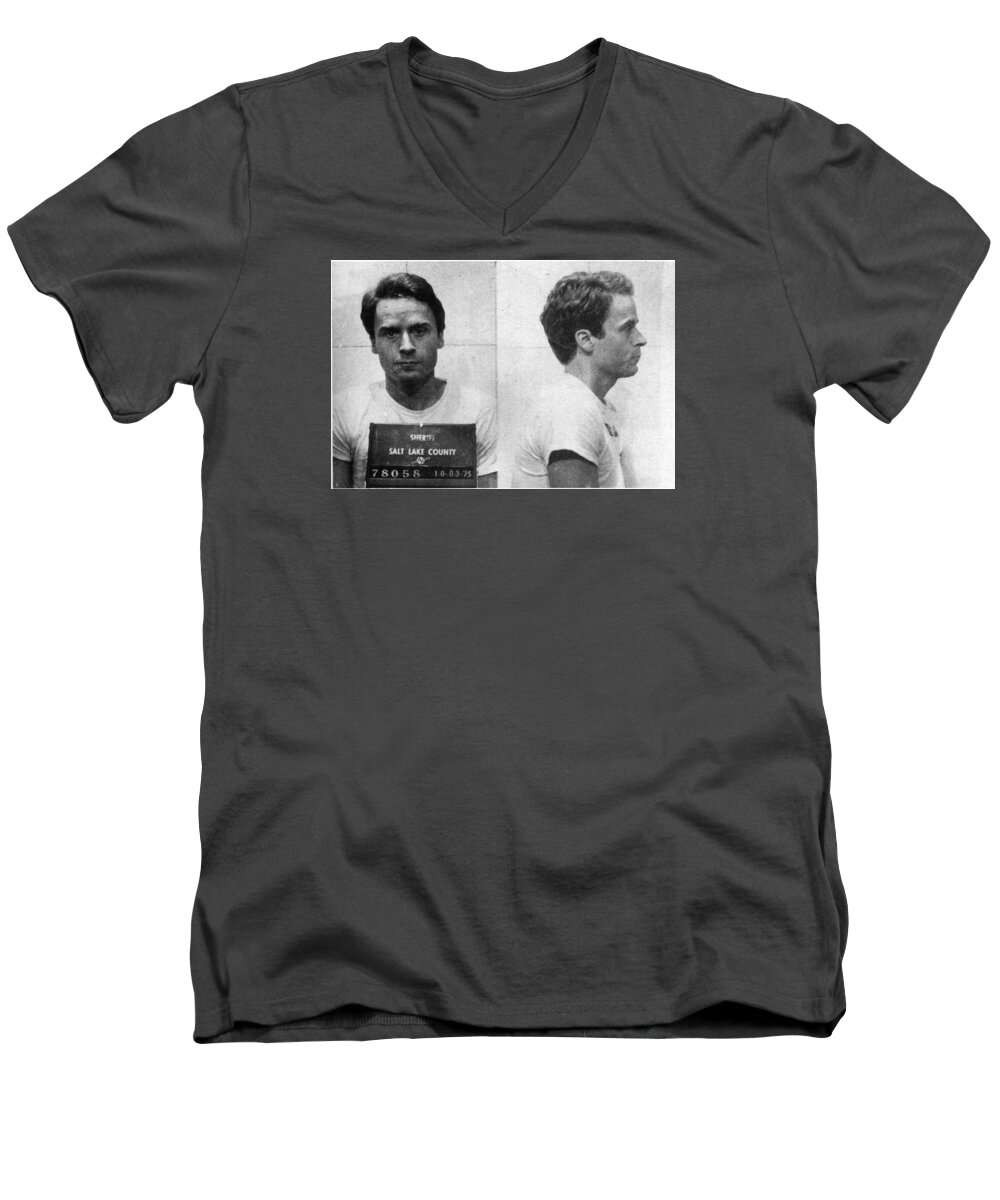 Ted Bundy Men's V-Neck T-Shirt featuring the photograph Ted Bundy Mug Shot 1975 Horizontal by Tony Rubino