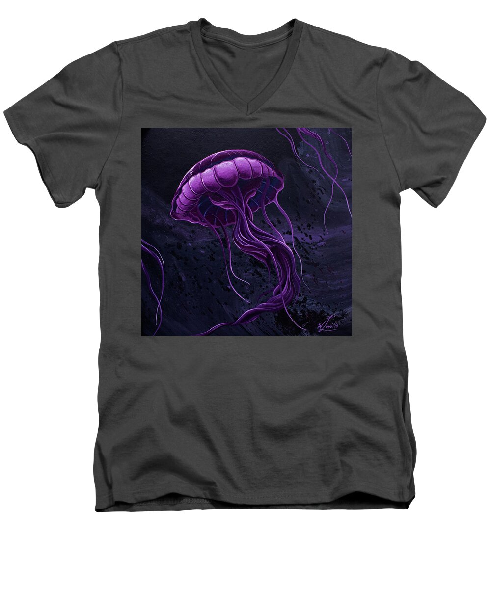 Jelly Fish Men's V-Neck T-Shirt featuring the painting Tentacles by William Love