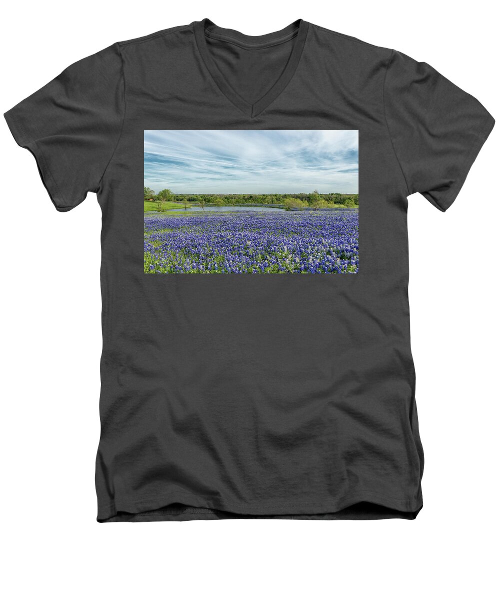 Texas Wildflowers Men's V-Neck T-Shirt featuring the photograph Texas Bluebonnets 13 by Victor Culpepper