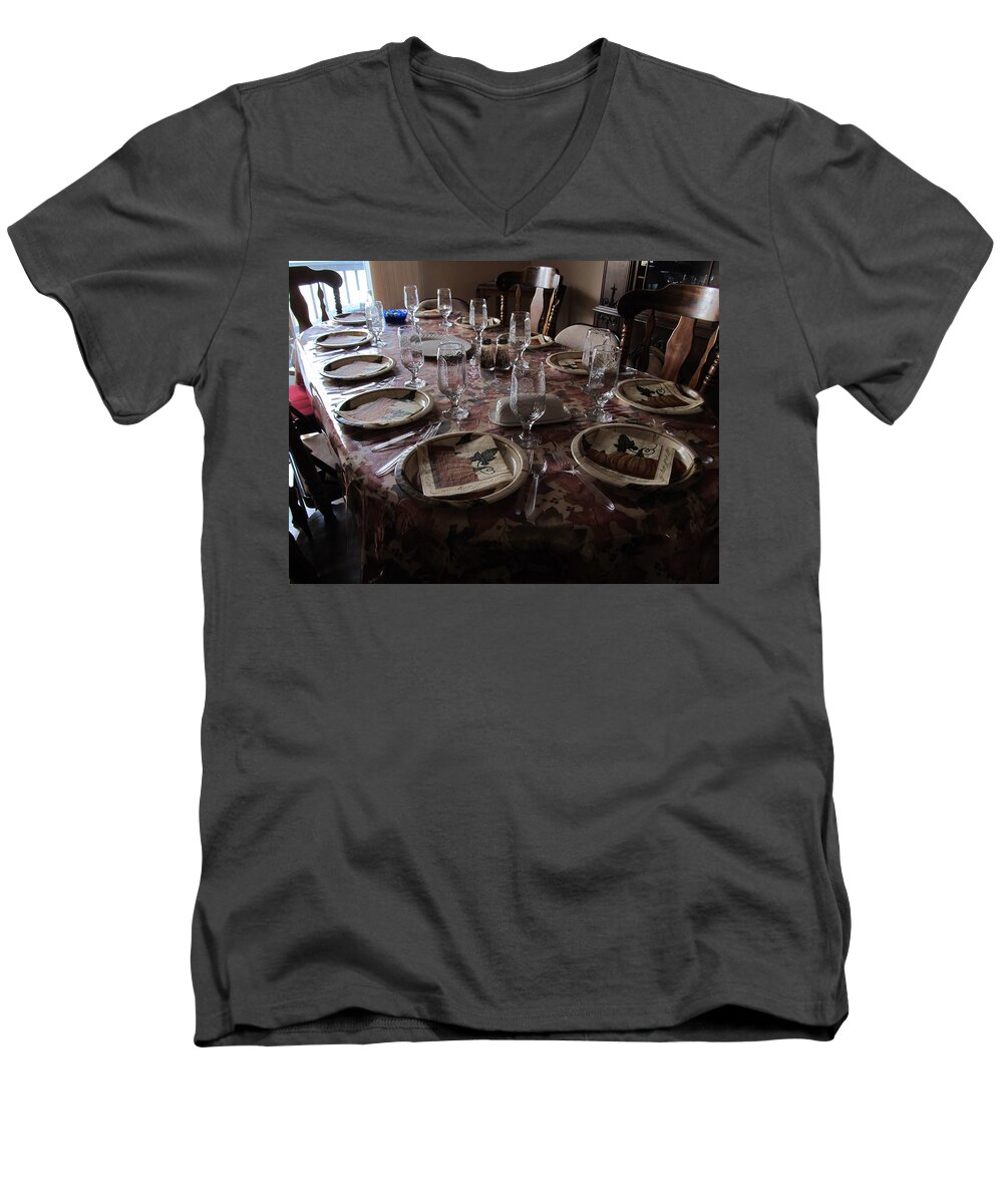 Still Life Men's V-Neck T-Shirt featuring the photograph Thanksgiving Table by Richard Thomas