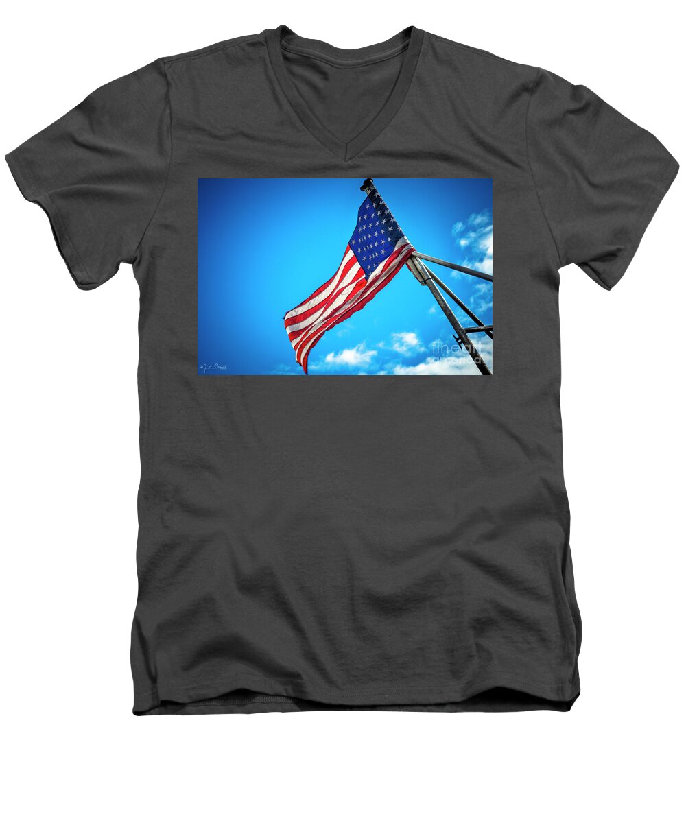American Flag Men's V-Neck T-Shirt featuring the photograph The American Flag by Julian Starks