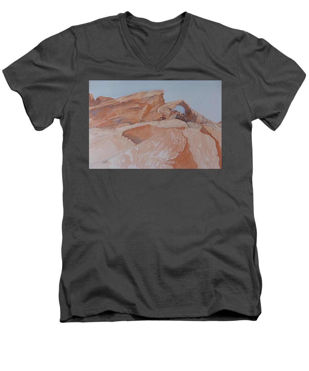 Eastern Nevada State Parks Men's V-Neck T-Shirt featuring the painting The Arch Rock Experiment - VII by Joel Deutsch