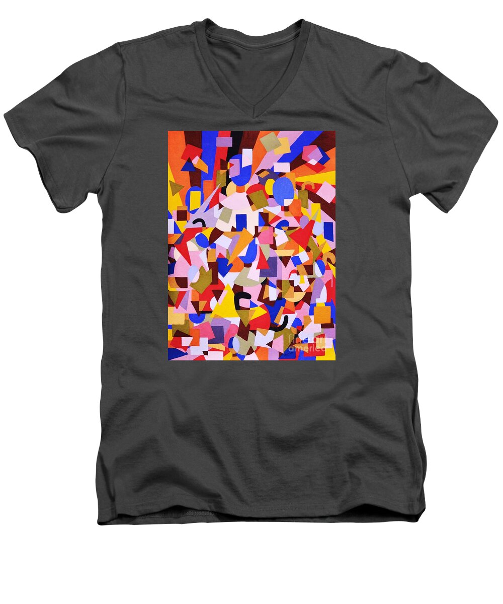 Abstract Men's V-Neck T-Shirt featuring the painting The Art of Misplacing Things by Reb Frost