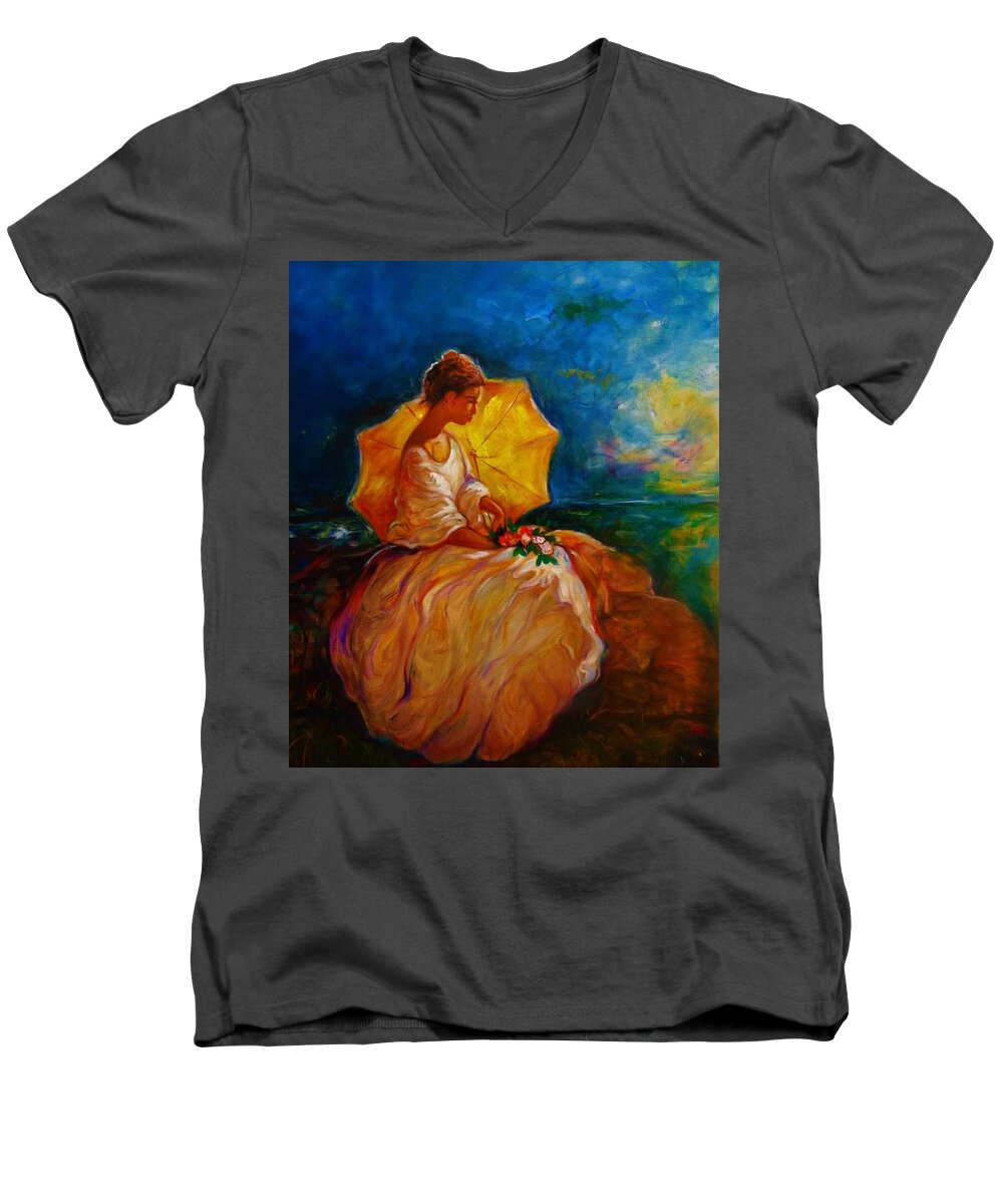 Landscape Men's V-Neck T-Shirt featuring the painting The Beautiful Outdoors by Emery Franklin
