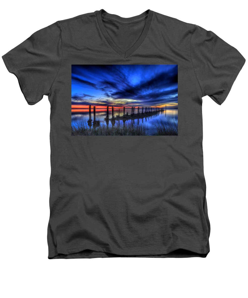 St. Marks National Wildlife Refuge Men's V-Neck T-Shirt featuring the photograph The Blue Hour Comes to St. Marks #1 by Don Mercer