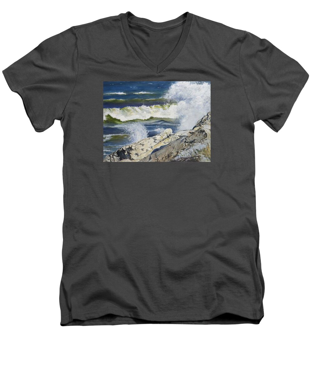 Water Men's V-Neck T-Shirt featuring the painting The Break by William Brody
