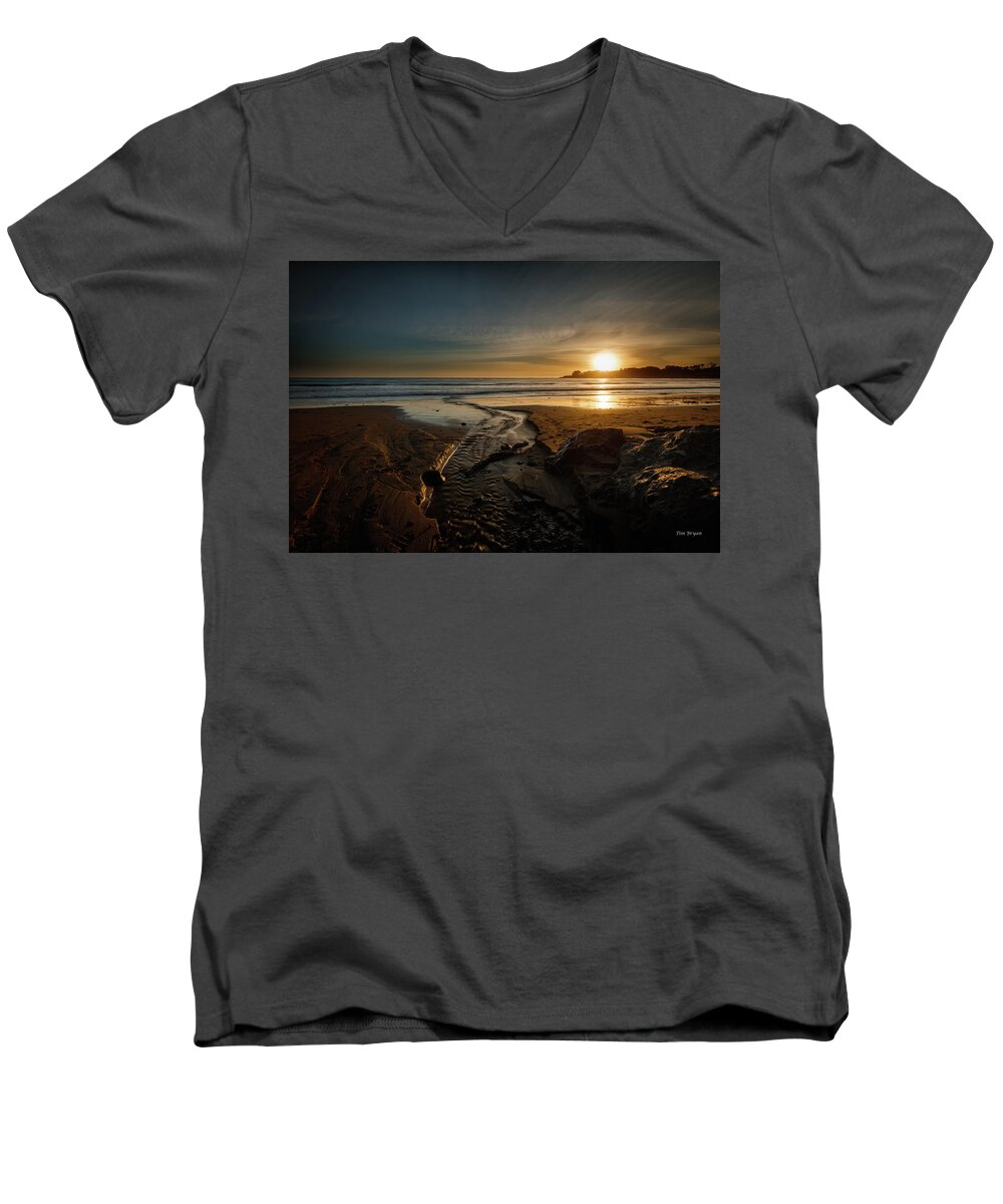 Seascape Men's V-Neck T-Shirt featuring the photograph The Calming Bright Light by Tim Bryan