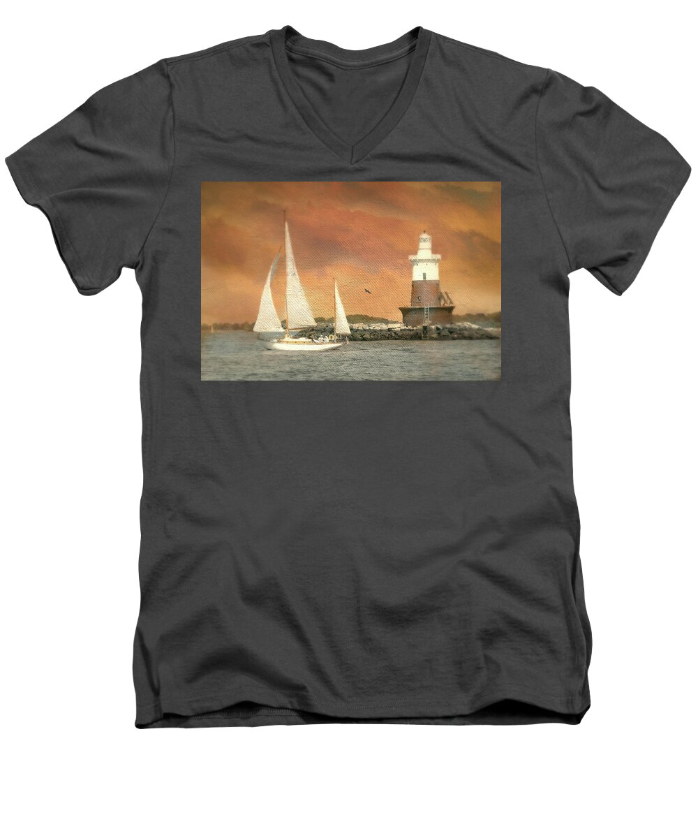 Lighthouse Men's V-Neck T-Shirt featuring the photograph The Chase by Diana Angstadt