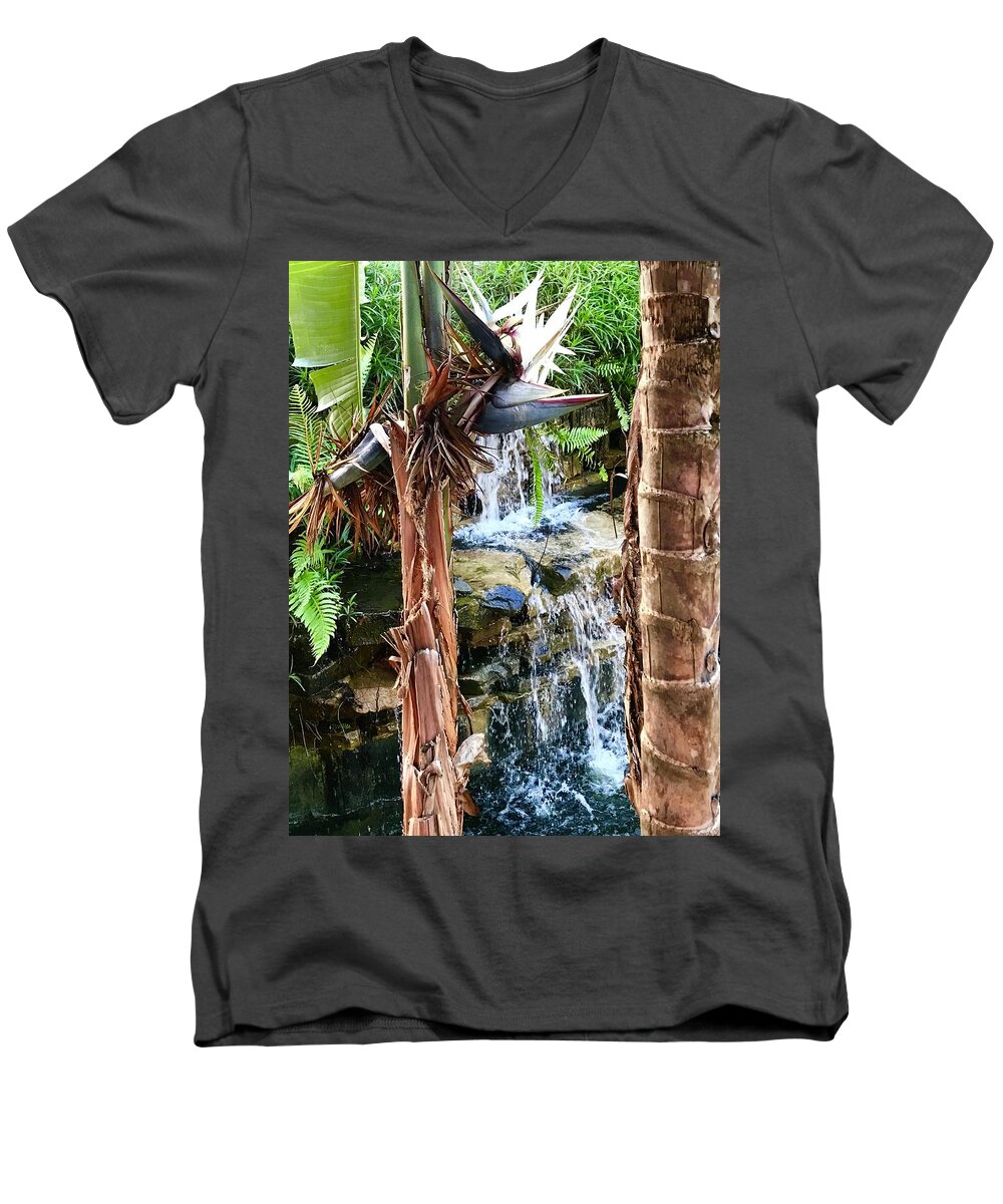 Landscape; Waterfall; Tropical; Water Is Life; Water; Spiritual; Meditation; Nature; Jungle; Earth; Plants; Trees; Mother Nature; Stream; River; Native American; Kicking Bear Barry; Protecting Wild Things; Life On Earth Men's V-Neck T-Shirt featuring the photograph The Choice for Life by Kicking Bear Productions