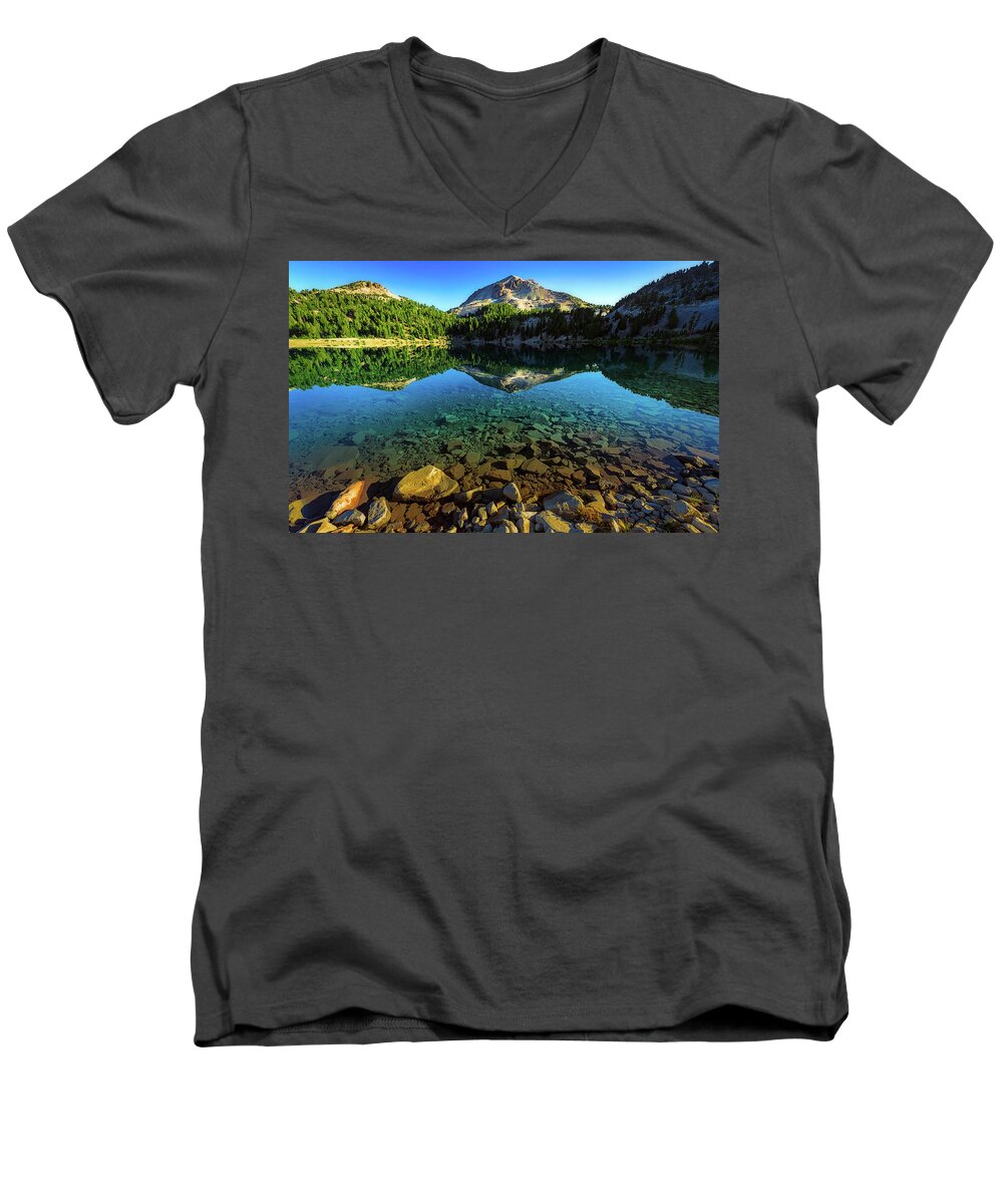 1/25 Sec Men's V-Neck T-Shirt featuring the photograph The Depths of Lake Helen by John Hight