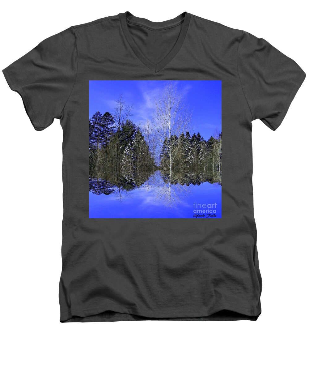 Blue Men's V-Neck T-Shirt featuring the mixed media The Divide by Elfriede Fulda