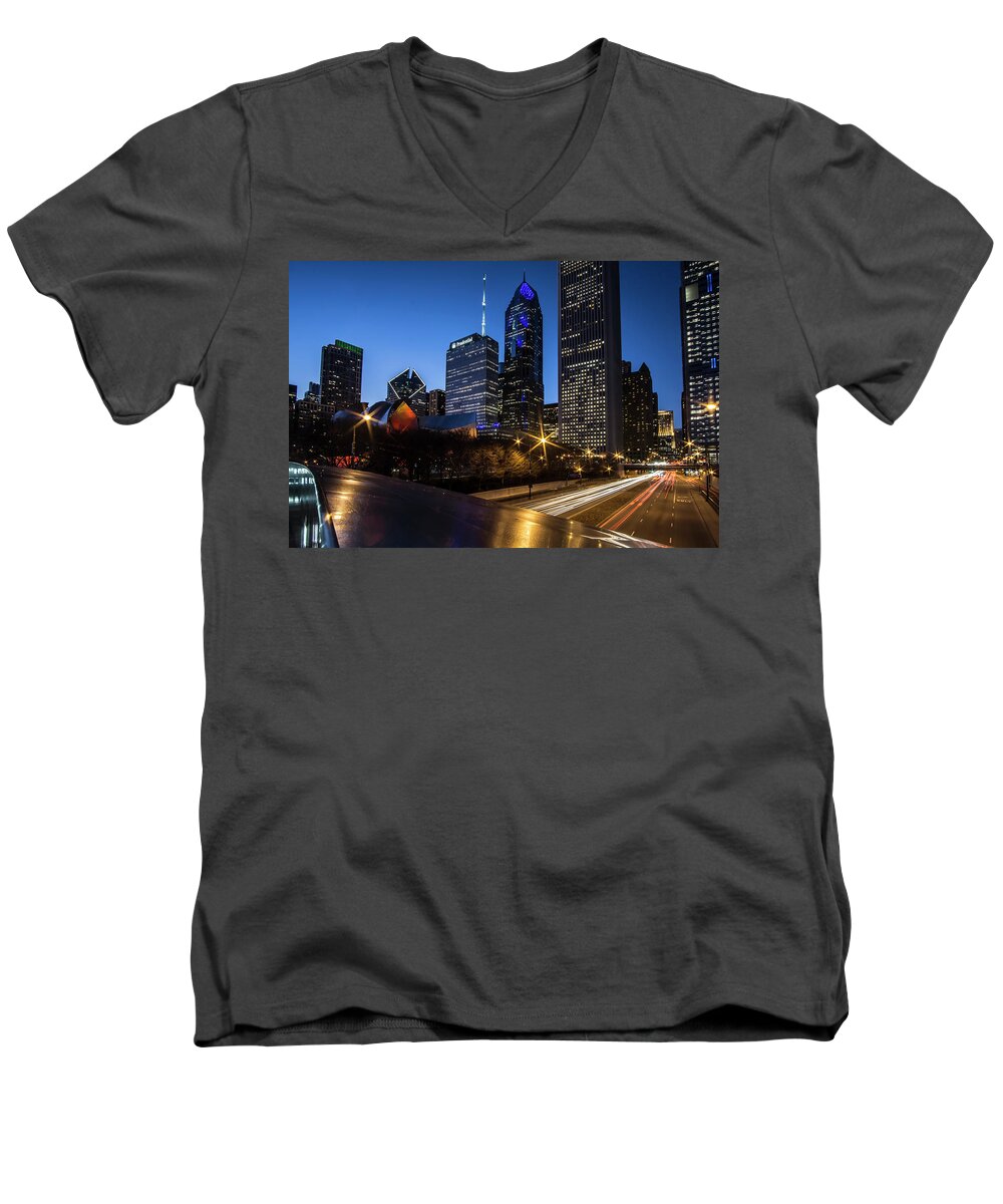 East Side Men's V-Neck T-Shirt featuring the photograph The east side skyline of Chicago by Sven Brogren