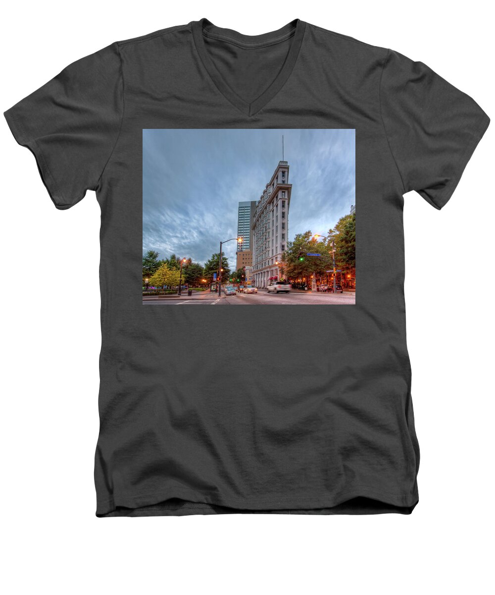 The English--american Building Men's V-Neck T-Shirt featuring the photograph The English--American Building. Atlanta by Anna Rumiantseva