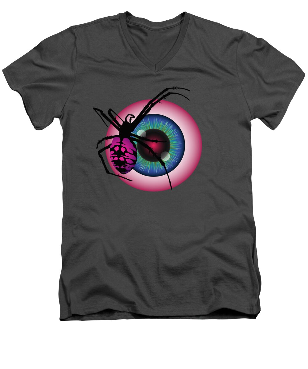 Spider Men's V-Neck T-Shirt featuring the digital art The Eye of Fear by MM Anderson