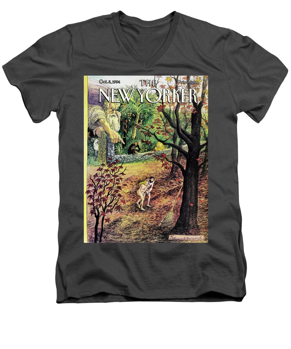 The Fall Men's V-Neck T-Shirt featuring the painting New Yorker October 3rd, 1994 by Edward Sorel