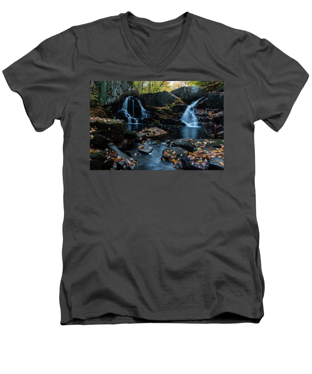 Waterfall Men's V-Neck T-Shirt featuring the photograph The Falls of Black Creek in Autumn III by Jeff Severson