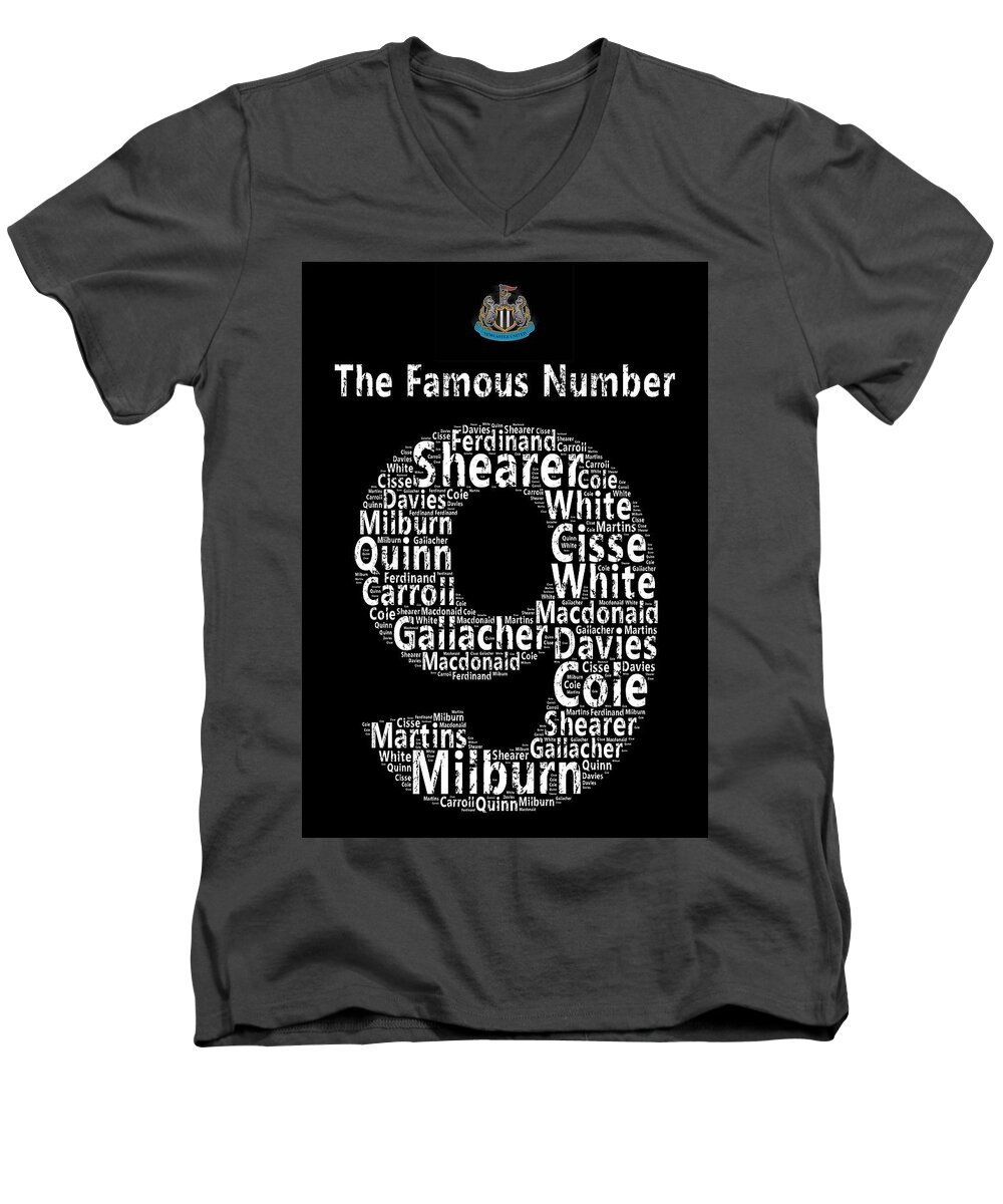 Newcastle United Men's V-Neck T-Shirt featuring the photograph The Famous Number 9 - Newcastle United Wordart by Stew Lamb