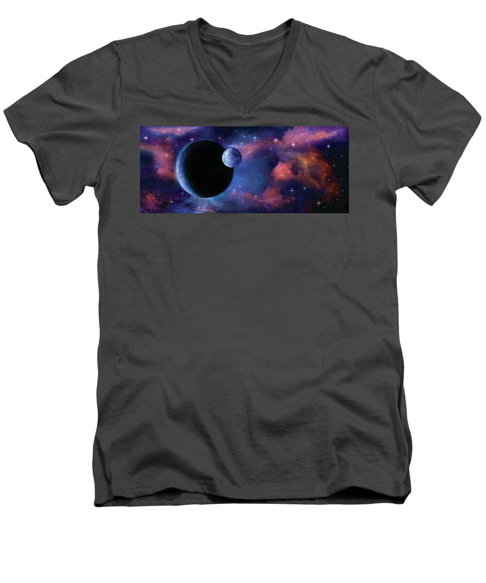 Space Planets Stars Solar Systems Men's V-Neck T-Shirt featuring the digital art The FINAL JOURNEY by Murry Whiteman