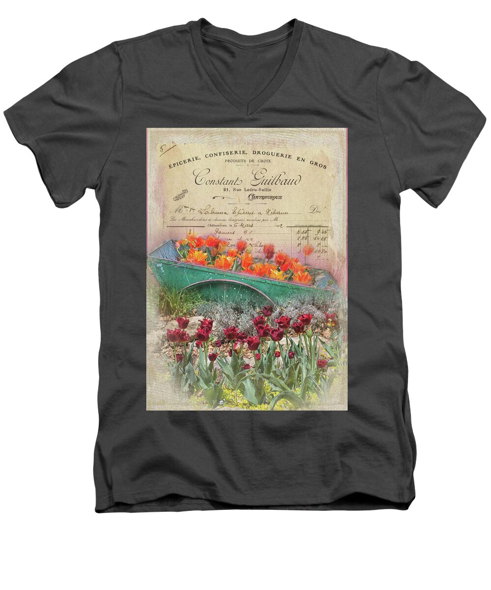 Flower Cart Men's V-Neck T-Shirt featuring the digital art The Flower Cart by Jolynn Reed