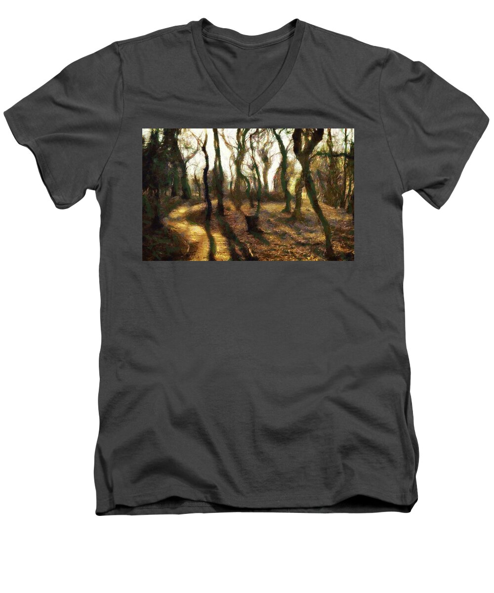 Nature Men's V-Neck T-Shirt featuring the digital art The frightening forest by Gun Legler