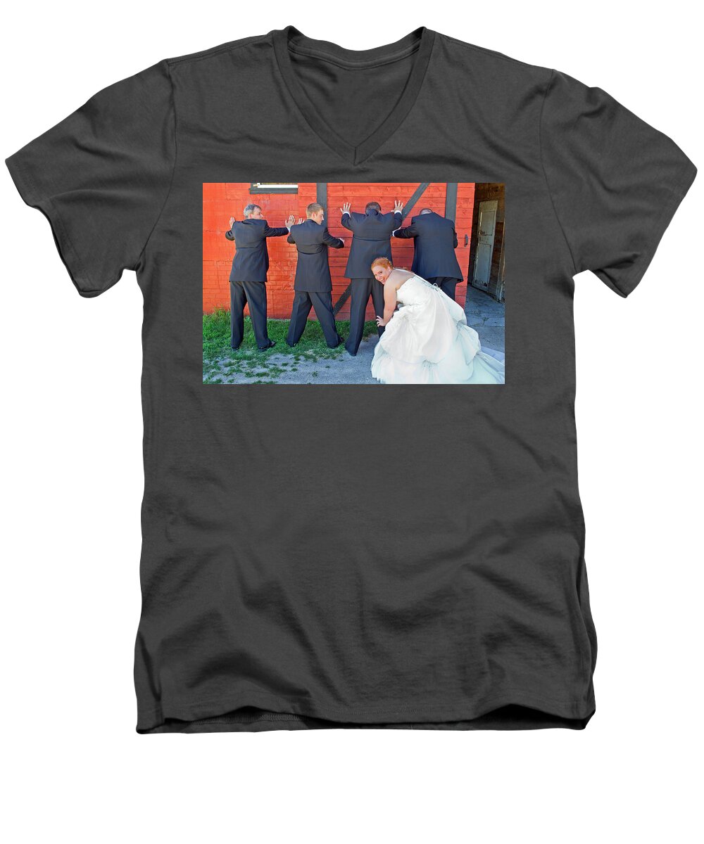 Wedding Men's V-Neck T-Shirt featuring the photograph The Frisky Bride by Keith Armstrong