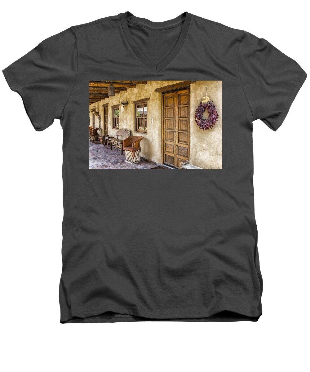 Gage Hotel Men's V-Neck T-Shirt featuring the tapestry - textile The Gage Hotel by Kathy Adams Clark