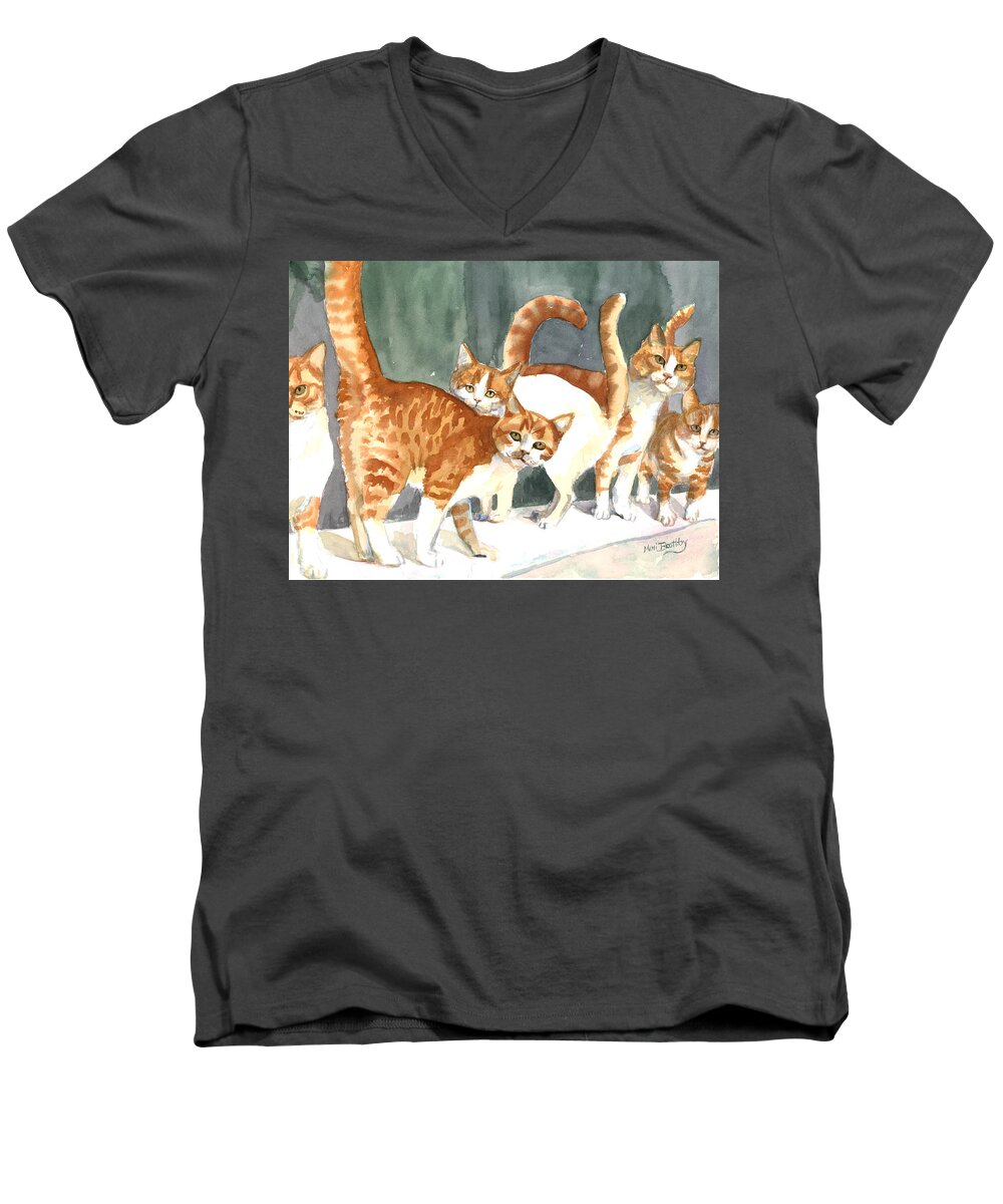Ginger Cats Men's V-Neck T-Shirt featuring the painting The Ginger Gang by Mimi Boothby