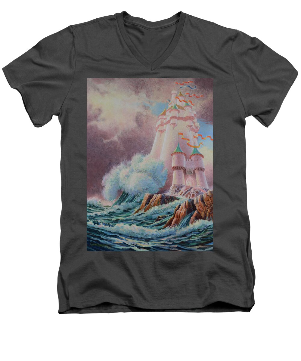 Biblical Men's V-Neck T-Shirt featuring the painting The HIgh Tower by Graham Braddock