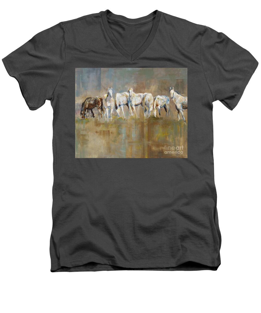 Horses Men's V-Neck T-Shirt featuring the painting The Horizon Line by Frances Marino
