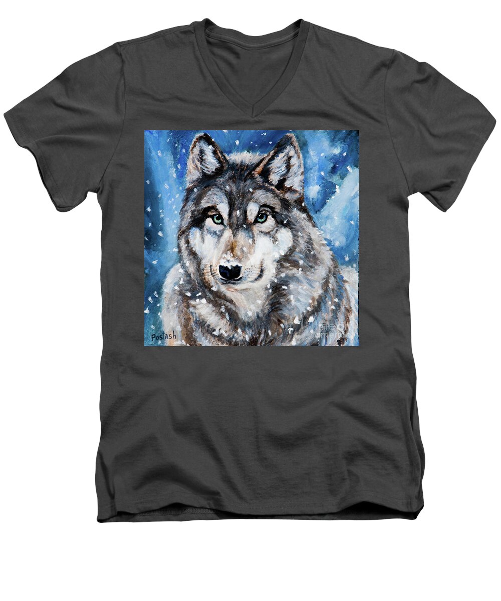 Nature Men's V-Neck T-Shirt featuring the painting The Hunter by Igor Postash