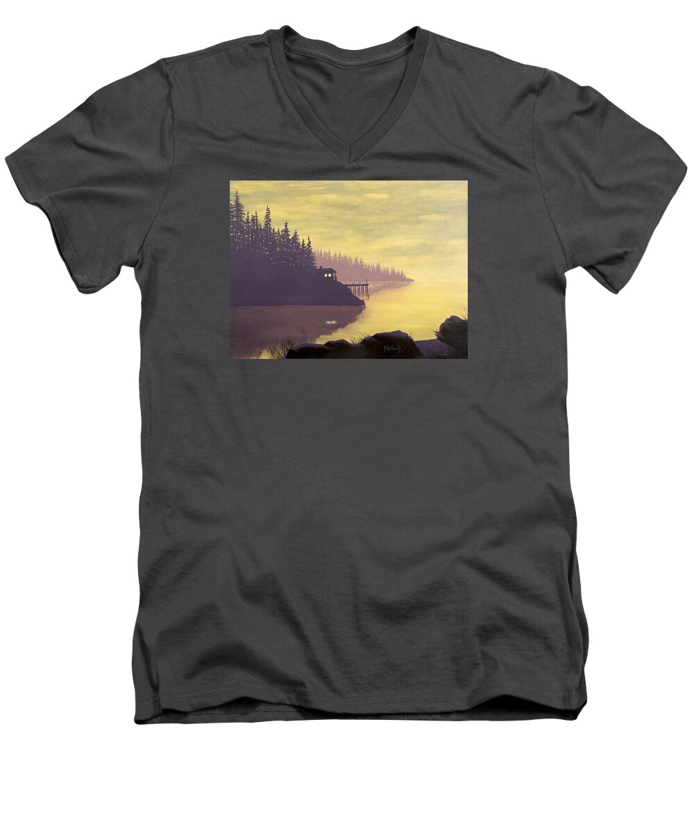 Island Men's V-Neck T-Shirt featuring the painting Island by Jack Malloch