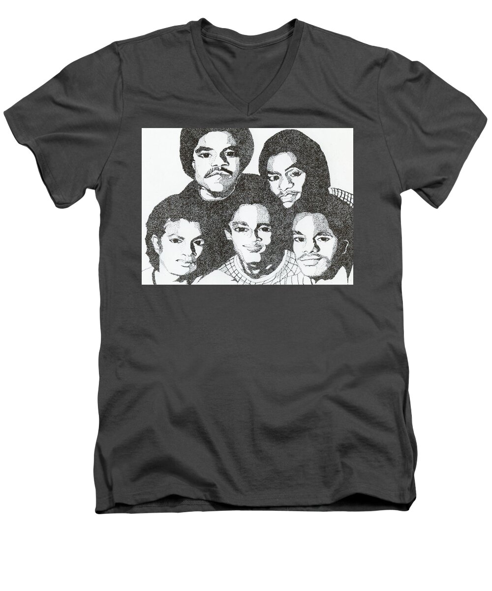 Drawings Men's V-Neck T-Shirt featuring the drawing The Jacksons Tribute by Michelle Gilmore