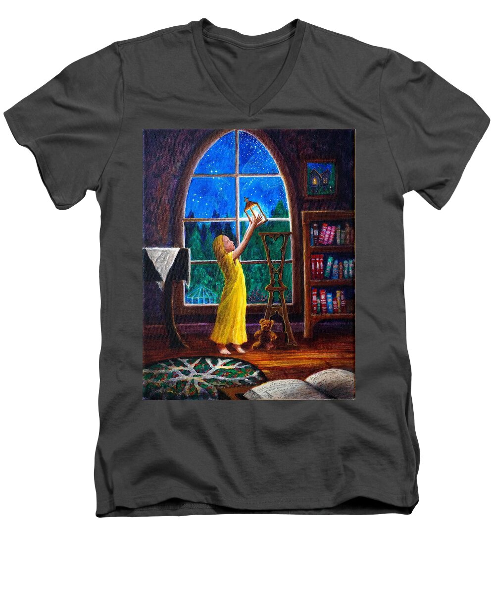 Light Men's V-Neck T-Shirt featuring the painting The Light and The Lampstand by Matt Konar
