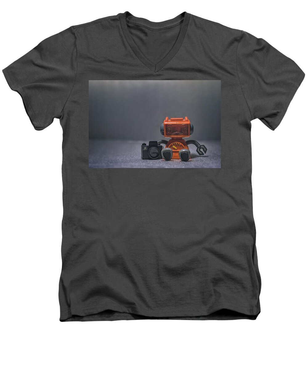 Toy Robot Men's V-Neck T-Shirt featuring the photograph The Lonely Robot Photographer by Scott Norris