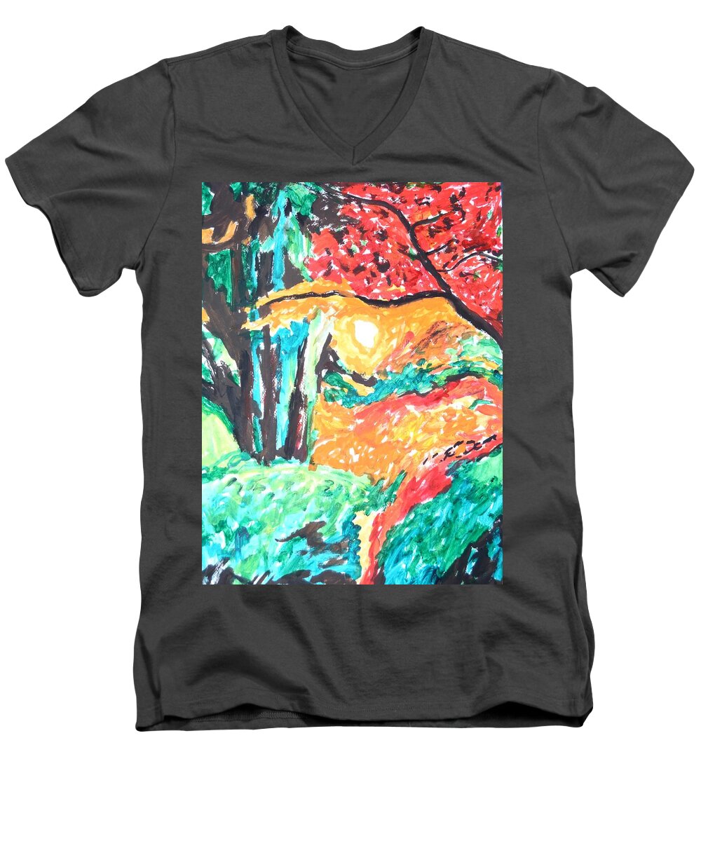 The Magic Forest Men's V-Neck T-Shirt featuring the painting The Magic Forest by Esther Newman-Cohen