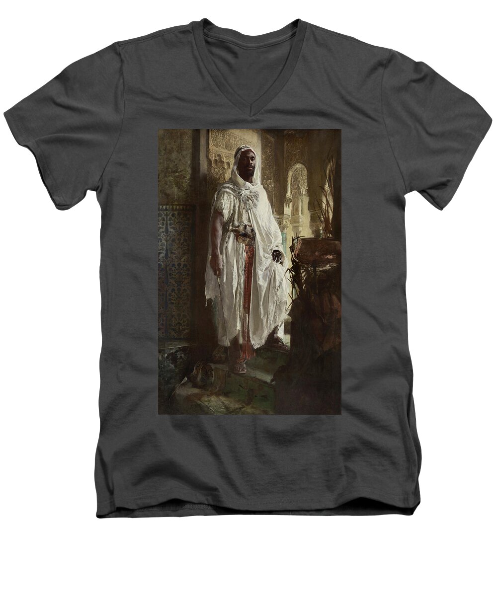Moorish Chief Men's V-Neck T-Shirt featuring the painting The Moorish Chief, 1878 by Eduard Charlemont