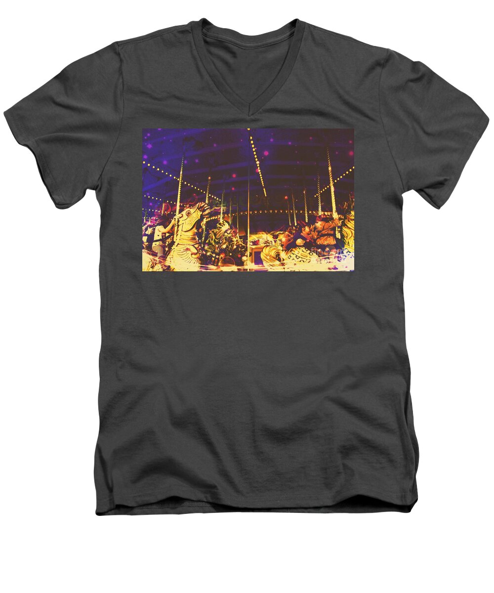 Surreal Men's V-Neck T-Shirt featuring the digital art The Nightmare Carousel 7 by Marina McLain
