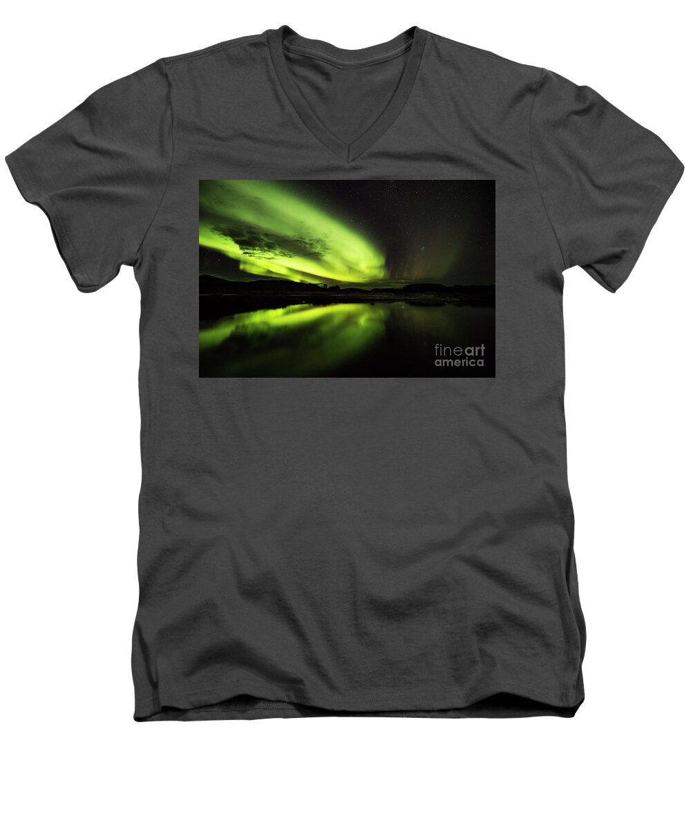 29.09.16 Men's V-Neck T-Shirt featuring the photograph The Northern Lights Thingvellir by Gunnar Orn Arnason